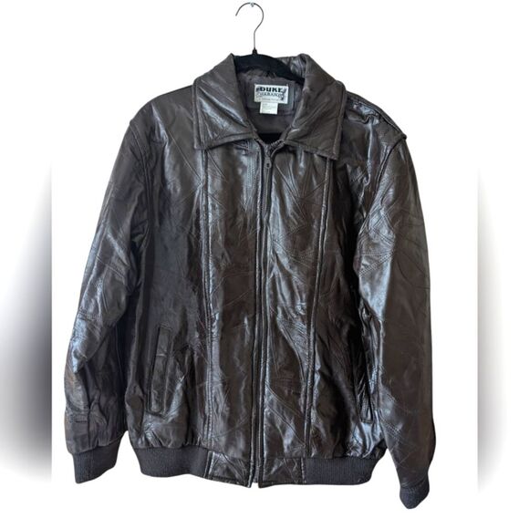 Vintage Leather Duke Haband Brown Leather Bomber Biker Jacket Size Large - Picture 1 of 11